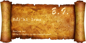 Béki Irma névjegykártya